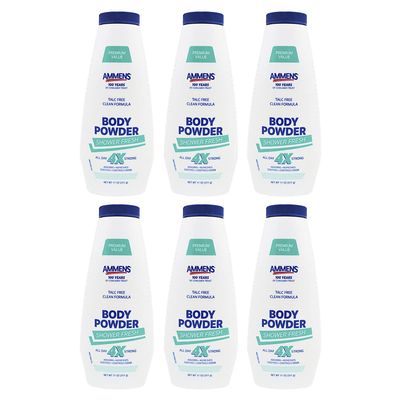 Ammens Body Powder Shower Fresh Talc Free 11 Ounce (325ml) (Pack of 6)