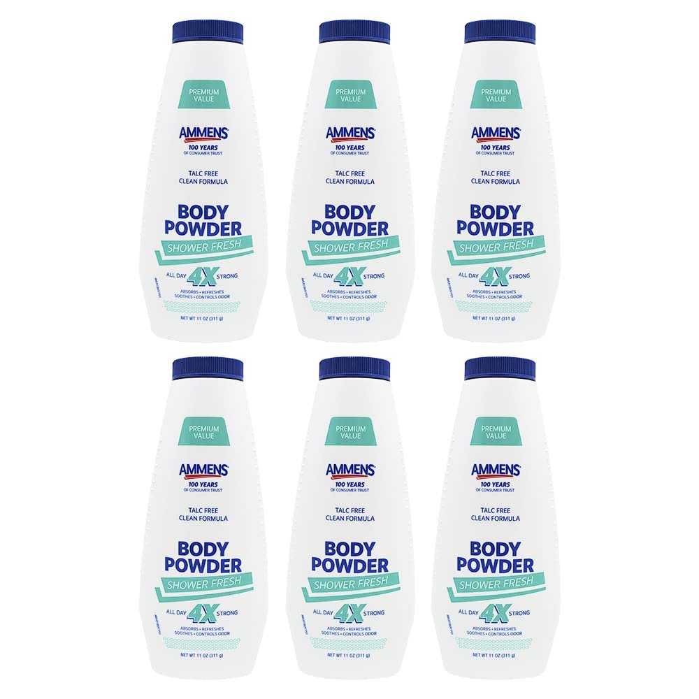 Ammens Body Powder Shower Fresh Talc Free 11 Ounce (325ml) (Pack of 6)