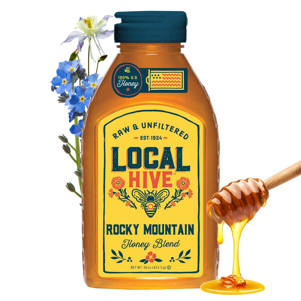 Local Hive Rocky Mountain Raw & Unfiltered 16 oz | 100% Pure U.S. Honey | Natural Sweetener Sourced from American Bees & Beekeepers | Medium-Bodied Regional Flavor | Ideal for Tea, Baking & Cooking