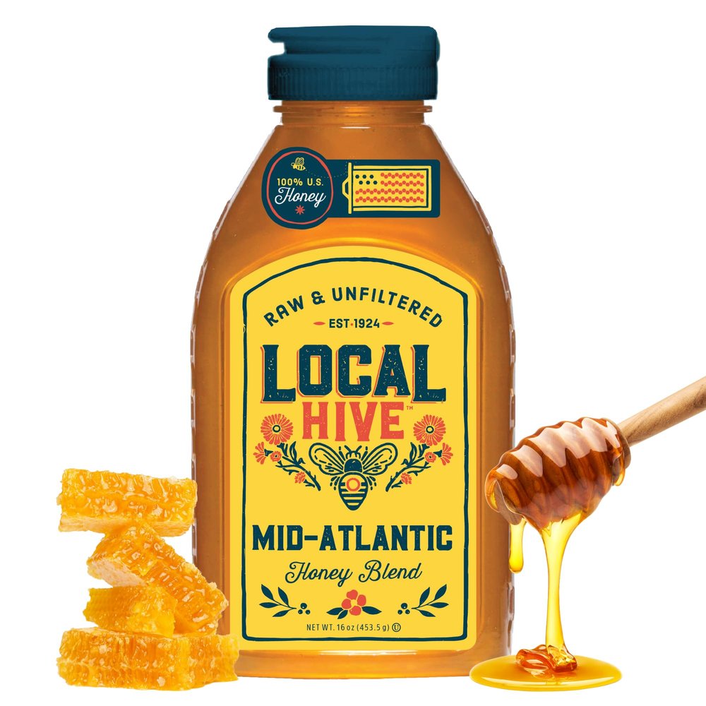 Local Hive Mid-Atlantic Raw & Unfiltered 16 oz | 100% Pure U.S. Honey | Natural Sweetener Sourced from American Bees & Beekeepers | Medium-Bodied Light Floral Flavor | Ideal for Tea, Baking & Cooking