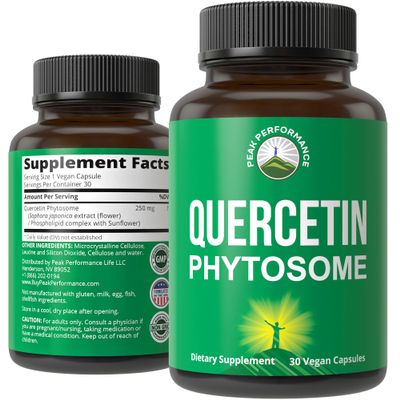 Peak Performance Ultra Pure Quercetin Phytosome Vegan Capsules - Rich Sophora Japonica Extract for Max Absorption Now. Quercetin 250mg Supplement Capsules. Made in USA