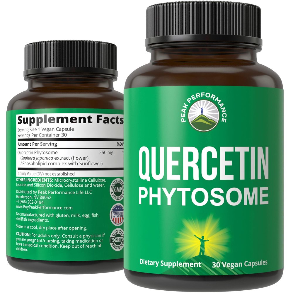 Peak Performance Ultra Pure Quercetin Phytosome Vegan Capsules - Rich Sophora Japonica Extract for Max Absorption Now. Quercetin 250mg Supplement Capsules. Made in USA