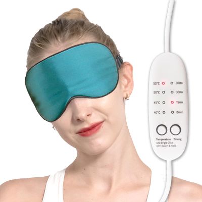 Real Silk Heated Eye Mask, Reusable USB Electric Soft Sleeping Mask with Temperature and Time Control, Comfortable Heating Steam Blindfold for Eyes Relax - Peacock Blue