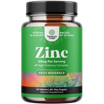 Zinc 50mg Immune Support Supplement - Zinc Complex Supplement for Immune System and to Enhance Hair Skin and Nails Vitamins - Easy to Swallow Potent Daily Tablets for Adults - 60 Count