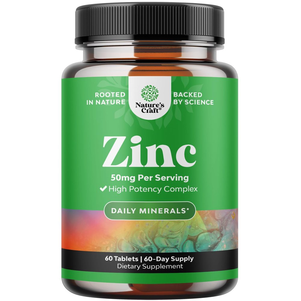 Zinc 50mg Immune Support Supplement - Zinc Complex Supplement for Immune System and to Enhance Hair Skin and Nails Vitamins - Easy to Swallow Potent Daily Tablets for Adults - 60 Count