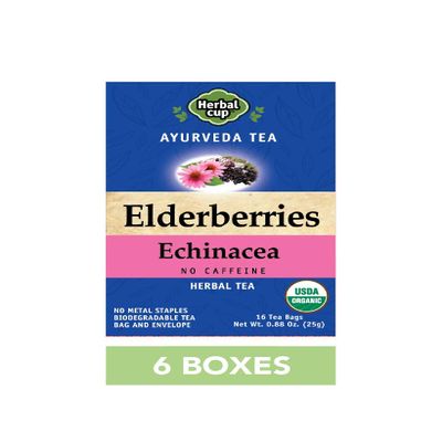 Herbal Cup Ayurveda Elderberries Tea, No Caffeine Organic Herbal Teas (Organic Echinacea, 16 Count (Pack of 6))