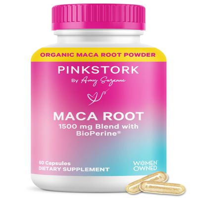 Pink Stork Maca Root Capsules for Women  Organic Maca with BioPerine for Hormonal Balance, Energy + Wellness  Supports Perimenopause, Menstrual Health, and Vitality