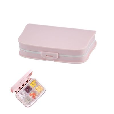 AKOAK 1 Pack Travel Pill Box, 6-Grid Mini Medication Management Box, Daily Portable Medication Vitamin Fish Container (Pink)