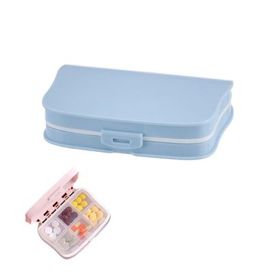 AKOAK 1 Pack Travel Pill Box, 6-Grid Mini Medication Management Box, Daily Portable Medication Vitamin Fish Container (Blue)