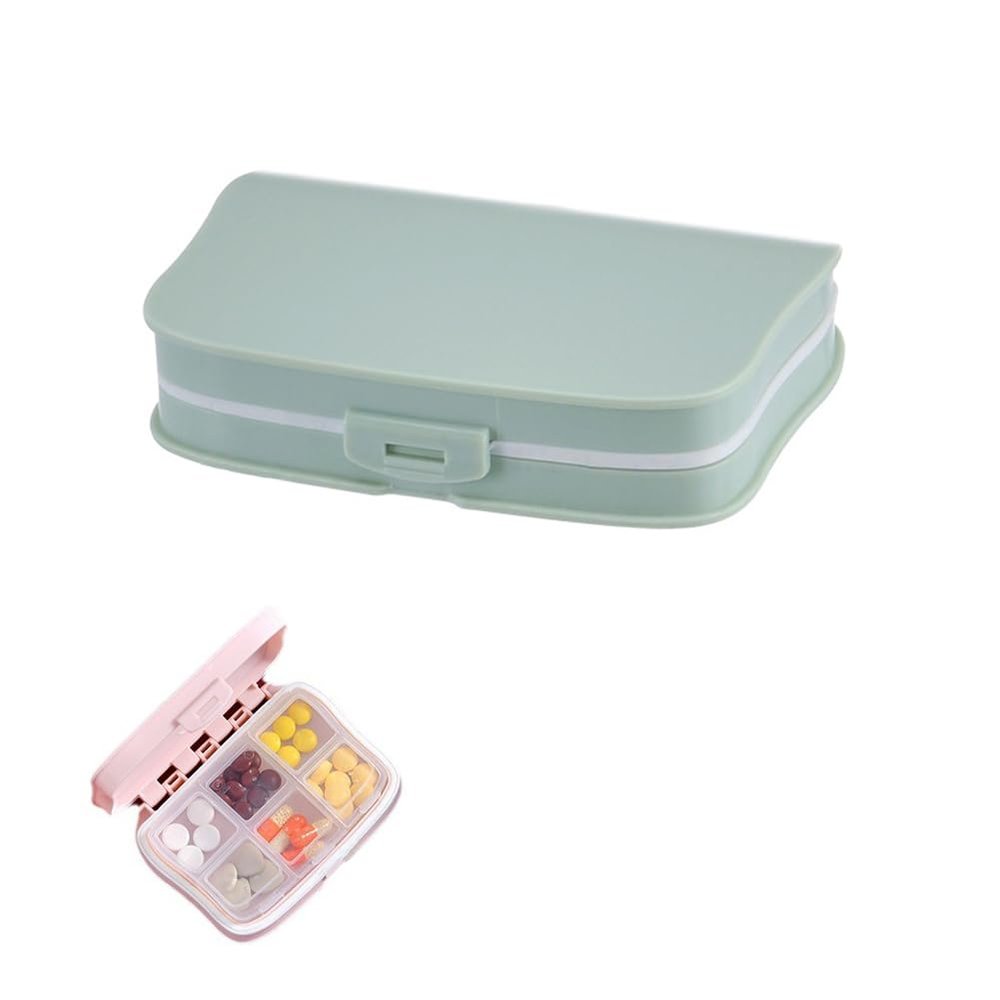AKOAK 1 Pack Travel Pill Box, 6-Grid Mini Medication Management Box, Daily Portable Medication Vitamin Fish Container (Green)