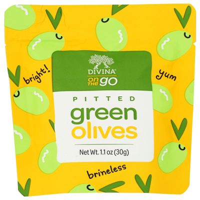 Divina Pitted Italian Green Olive Pouch, 1.1 oz (Pack of 10)