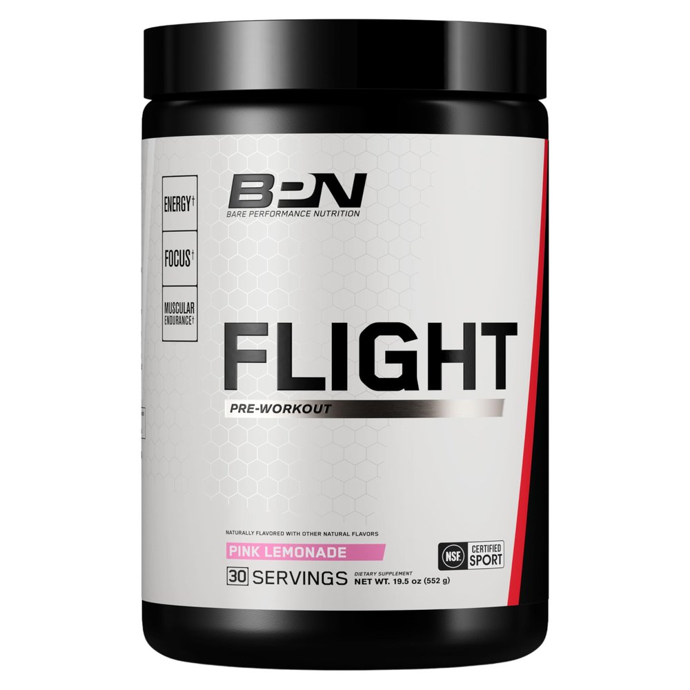 BARE PERFORMANCE NUTRITION BPN Flight Pre Workout, Supports Energy and Mental Focus, Improved Endurance & Muscle Pumps with CarnoSyn Beta Alanine, Pink Lemonade, 30 Servings