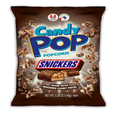 CANDY POP Snickers Candy Coated Popcorn (5.25oz bags) Made with Real Snickers Candy Pieces - Pack of 12