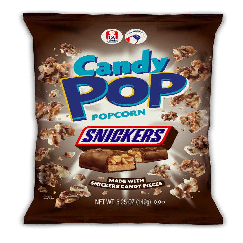 CANDY POP Snickers Candy Coated Popcorn (5.25oz bags) Made with Real Snickers Candy Pieces - Pack of 12