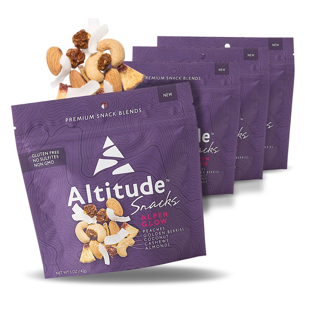 Alpen Glow Trail Mix, No Added Sugars, Dried Fruit and Mixed Nuts - Great Gym, Office, and School Snack, Healthy Snack for Workout and Lunchbox, Altitude Snacks (4 Pack)