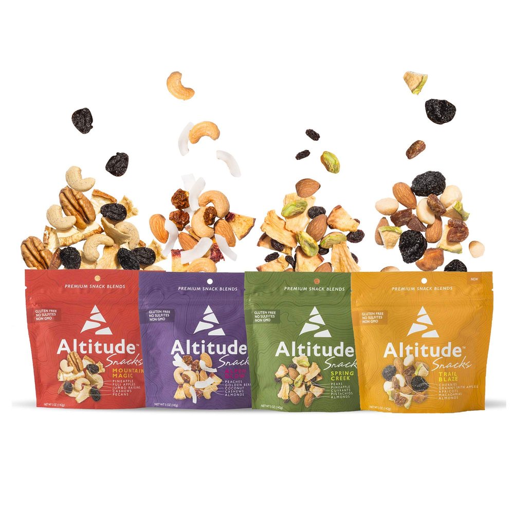 Healthy Snacks Variety 4-Pack for Adults and Kids | No Added Sugars | Premium Dried Fruit and Mixed Nuts | Trail Mix | Vegan Snacks | Snack Pack of 4 x 5oz Pouches | 1 of each flavor of Altitude Snacks