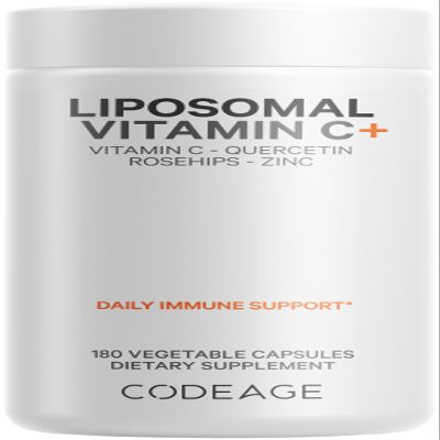 Codeage Liposomal Vitamin C 1500mg with Zinc, Elderberry, Citrus Bioflavonoids Grapefruit, Lemon, Orange Powder, Quercetin & Rose HIPS Fruit  Vegan Supplement - Non-GMO, Vegan Pills, 180 Capsules