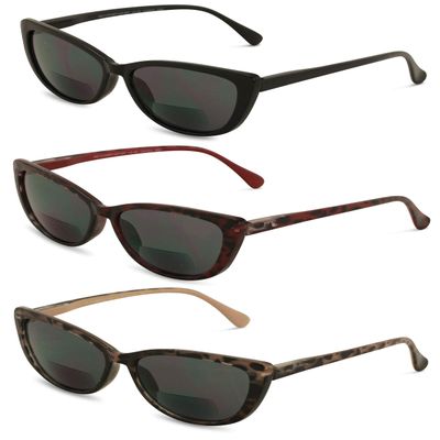3 Pairs Women's Bifocal Reading Sunglasses Reader Glasses Cateye Vintage Leopard Outdoor Reading (3 Assorted Pairs (Black/Beige/Maroon), 2.25)