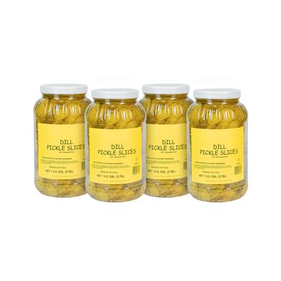 Case of 4, 1 Gallon Smooth Cut 1/8" Dill Pickle Slices Perfect for home, restaurant, kitchen, cheaseburger,hamburger.