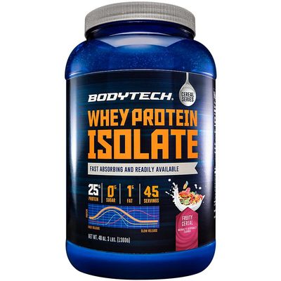 BODYTECH Whey Protein Isolate Powder - 25g Protein per Serving with BCAAs - Fast-Absorbing for Muscle Growth & Recovery - Fruity Cereal (3 lb, 46 Servings)