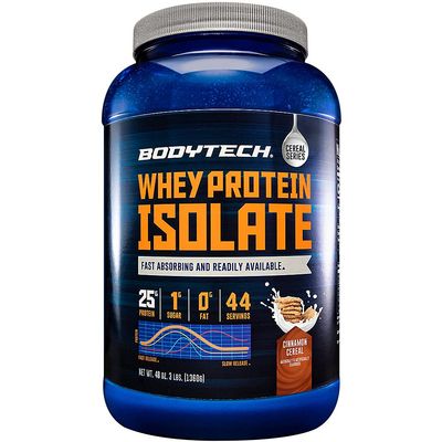 BODYTECH Whey Protein Isolate Powder - 25g Protein per Serving with BCAAs - Fast-Absorbing for Muscle Growth & Recovery - Cinnamon Cereal (3 lb, 43 Servings)