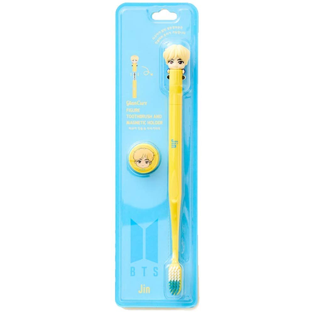 [BTS Official Merchandise] Fans Gift - K-Pop Idols Goods - BTS Character Figure Toothbrush with Convenient Magnetic Holder (Jin)