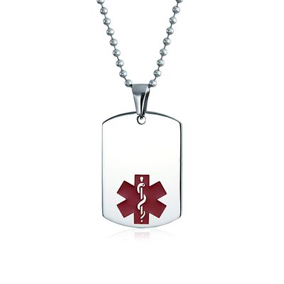 Bling Jewelry Unisex Customizable Addison Disease Medical Identification ID Dog Tag Pendant Necklace For Men Stainless Steel Medium Custom Engraved