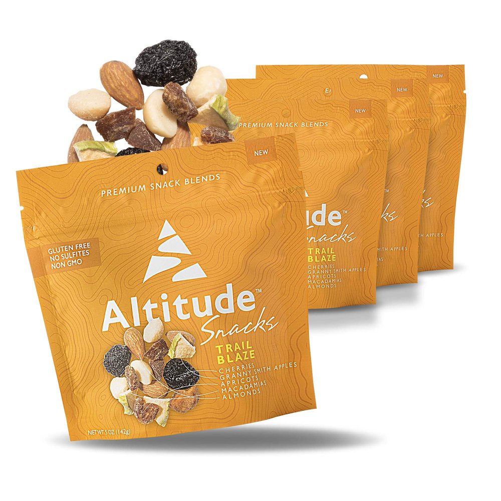 Altitude Snacks Trail Blaze Trail Mix, No Added Sugars, Dried Fruit and Mixed Nuts - Great Gym, Office, and School Snack, Healthy Snack for Workout and Lunchbox, 4 x 5oz Snack Packs