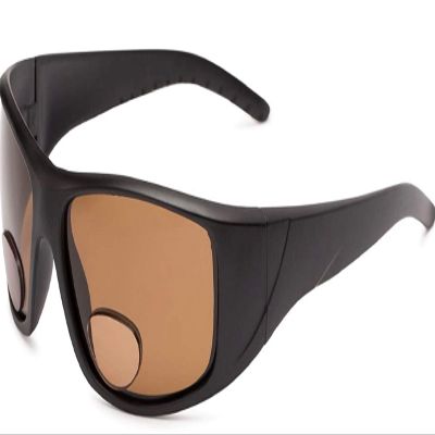 The Cleveland Polarized Bifocal Sun Reader Reading Glasses, Plastic Sport and Wrap-Around Sunglasses for Men and Women + 2.00 Black with Amber