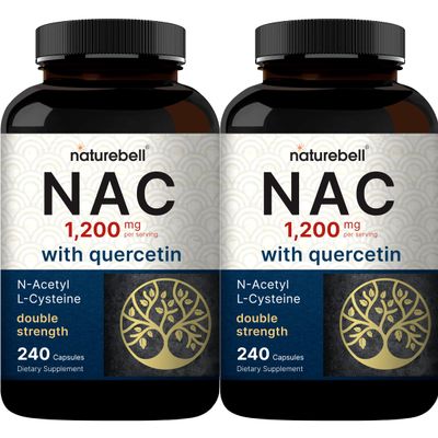 2 Pack NAC Supplement (N-Acetyl Cysteine) with Quercetin, 1,200mg Per Serving, 480 Capsules | Double Strength Antioxidant Support for Immune, Liver, & Lung Health  Non-GMO