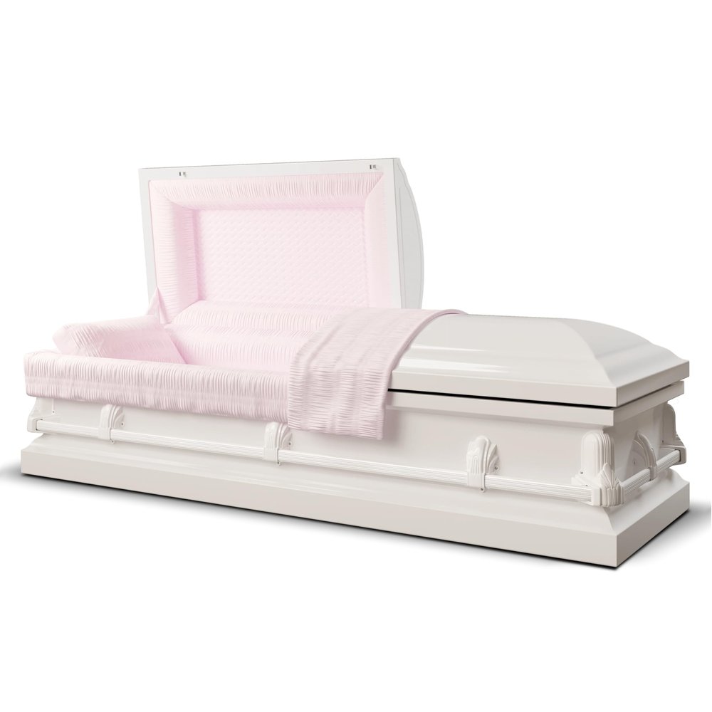 Titan Casket Andover Series Steel Funeral Casket for Humans (White and Pink) Handcrafted Steel Casket With White Finish And Pink Crepe Interior