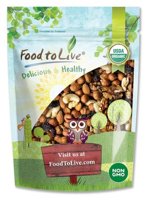 Food to Live Organic Go Raw Trail Mix, 4 Pounds - Raw and Non-GMO Snack Mix Contains Walnuts, Almonds, Cashews, Hazelnuts, and Raisins. Vegan Superfood, Kosher, No Added Sugar and Oil, Bulk
