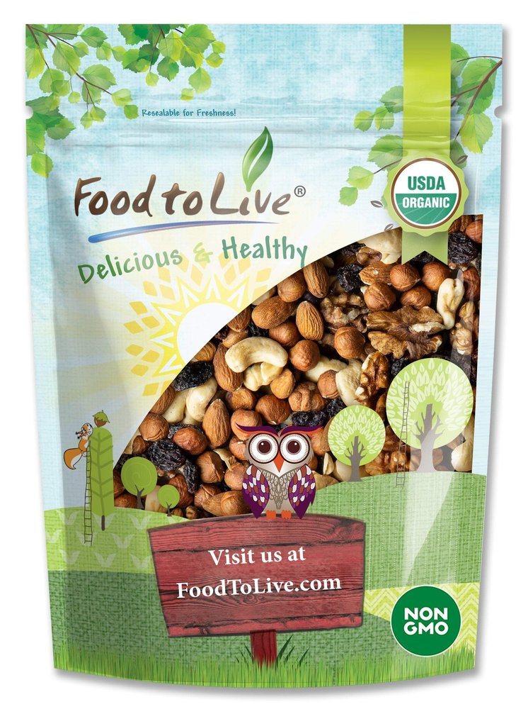 Food to Live Organic Go Raw Trail Mix, 4 Pounds - Raw and Non-GMO Snack Mix Contains Walnuts, Almonds, Cashews, Hazelnuts, and Raisins. Vegan Superfood, Kosher, No Added Sugar and Oil, Bulk