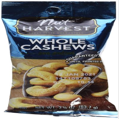 NUT HARVEST Sea Salted Whole Cashews, 2.25 Oz (Packaging May Vary)
