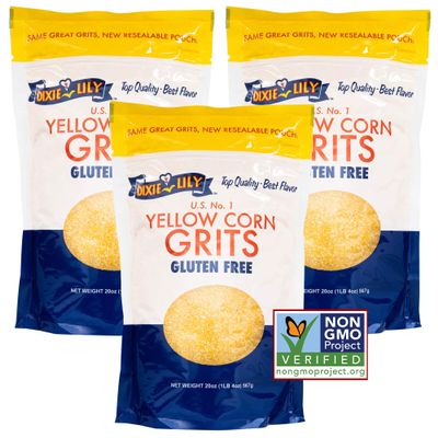 Dixie Lily Yellow Corn Grits - Enriched With Iron, Niacin, Thiamine, Riboflavin - Classic Southern Taste - Certified Non-GMO - 20oz, 3-Pack
