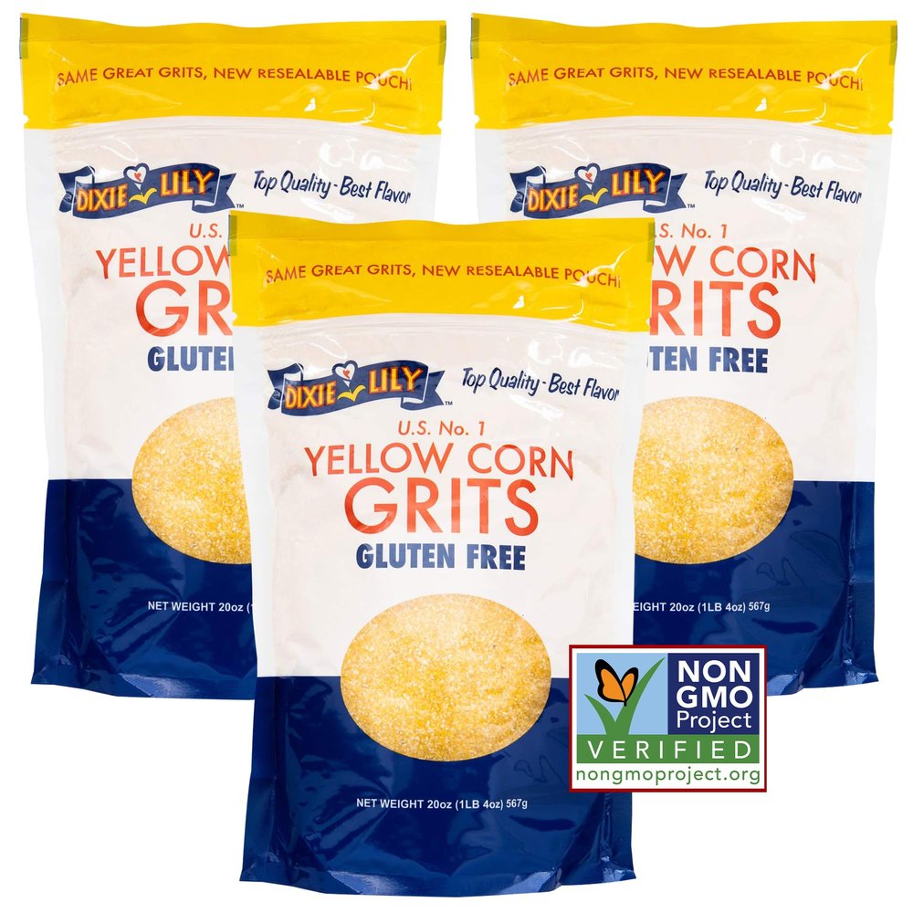 Dixie Lily Yellow Corn Grits - Enriched With Iron, Niacin, Thiamine, Riboflavin - Classic Southern Taste - Certified Non-GMO - 20oz, 3-Pack
