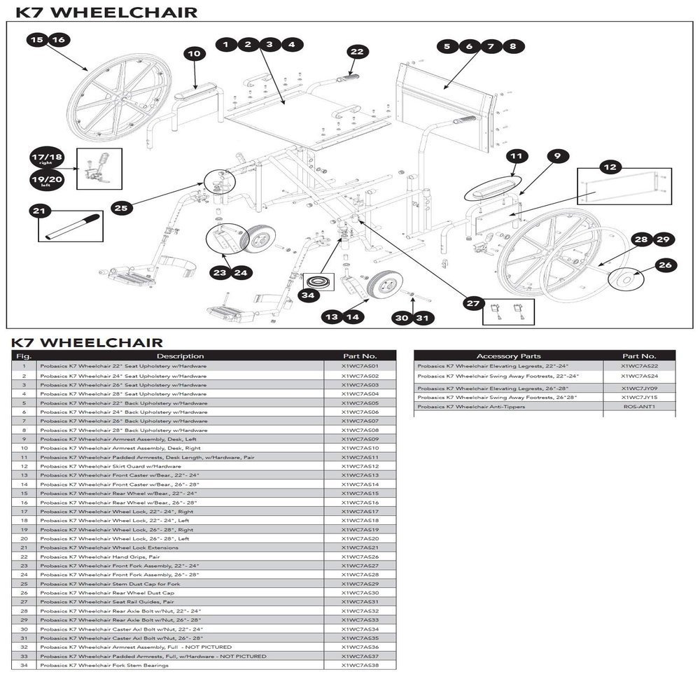#11 - Padded Armrests, Desk Length, w/Hardware, Pair for Probasics K7 Wheelchair (Models WC72218DE,WC72218DS,WC72418DE,WC72418DS,WC72620DE,WC72620DS,WC72820DE,WC72820DS)