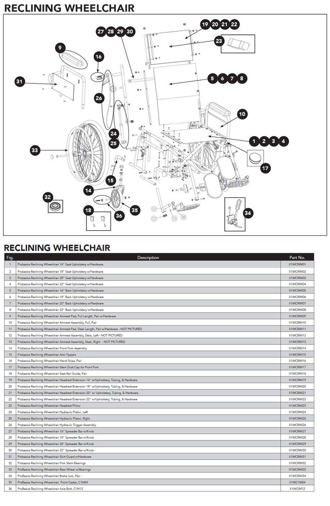 #10 - Armrest Assembly, Full Length, Pair for Probasics Reclining Wheelchair (WCR) (Models WCR1816E,WCR1616E,WCR2018E,WCR2218E)