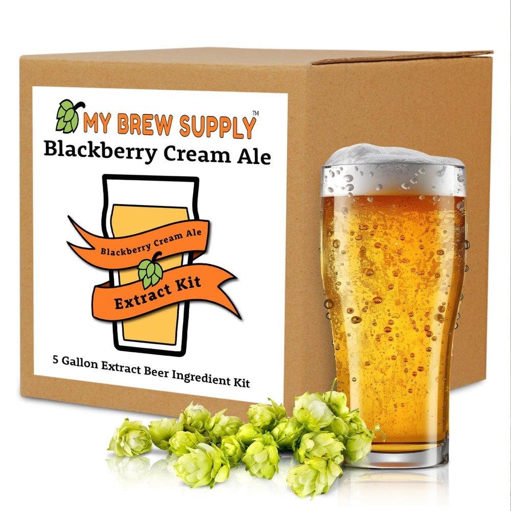 My Brew Supply Blackberry Cream Ale Extract Kit | Golden Light & Pale Dry Malt Extract | Natural Blackberry Flavoring | Willamette Pellet Hops | American Ale Yeast | Corn Sugar | 5 Gallon Yield