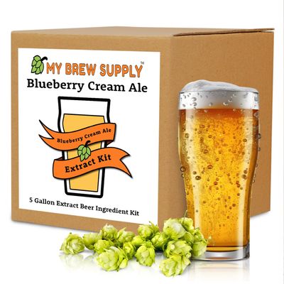 My Brew Supply Blueberry Cream Ale Extract Kit | Golden Light & Pale Dry Malt Extract | Corn Sugar | Natural Blueberry Flavoring | Willamette Pellet Hops | American Ale Yeast | 5G Yield