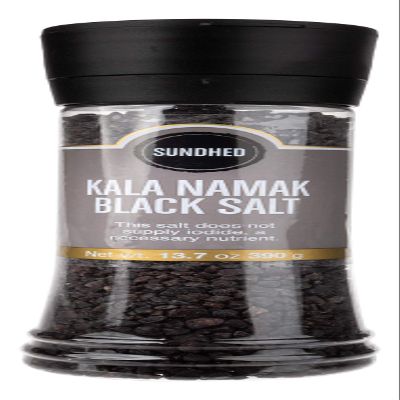 Sundhed Himalayan Black Rock Salt Kala Namak (Course) in Grinder | 390 Grams (13.75 oz) | Natural Vegan Seasoning