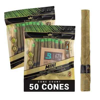 King Palm Mini Size Cones - (2 Packs of 25, 50 Rolls Total) - Natural Pre Wrap Palm Leafs - Pre Rolled Cones - All Natural Cones - Corn Husk Filter - Preroll Cones - Cones with Filter - Organic Cones