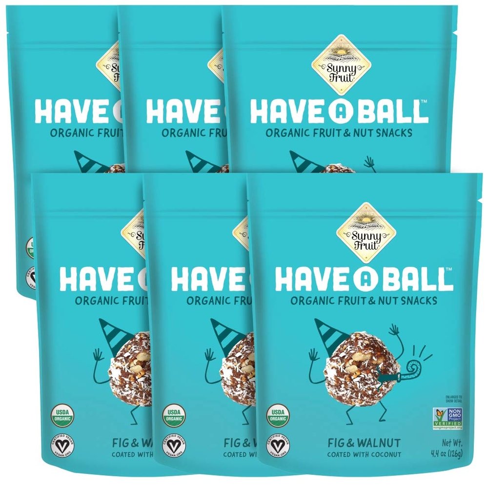 Sunny Fruit 100% RAW Fruit & Nut Snacks, Fig & Walnut, 6-Pack (9 Balls Per Bag) | No Sugar Added | Healthy, Convenient, On-the-Go Energy Balls | ORGANIC, VEGAN, GLUTEN-FREE, KOSHER