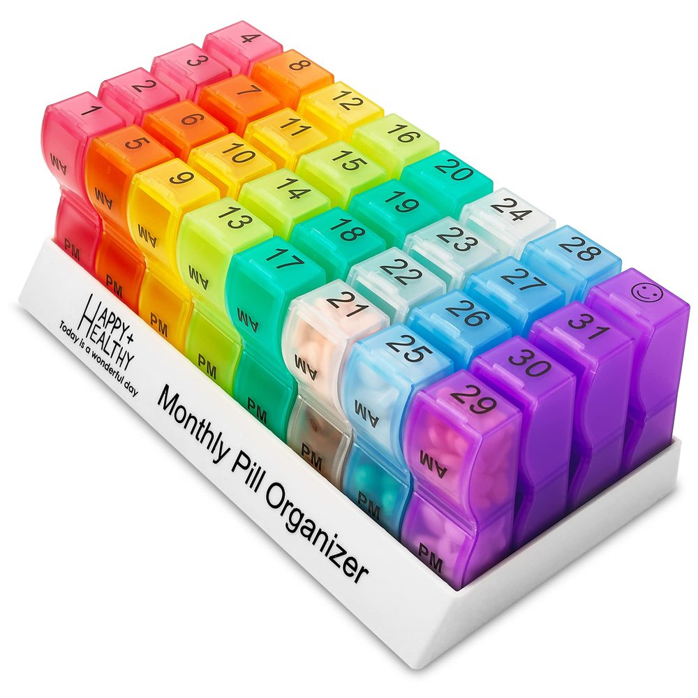 Pill Organizer Monthly - 31 Day Am/Pm Daily 32 Pill Cases for Each Day, Organizer Box for Vitamins, Medicine and Medication