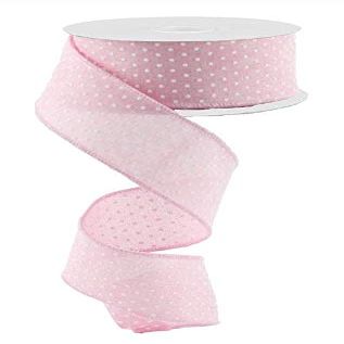 1.5"X10yd Raised White Swiss Dots On Pink Royal Wired Ribbon