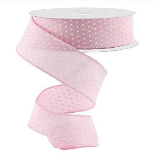 1.5"X10yd Raised White Swiss Dots On Pink Royal Wired Ribbon