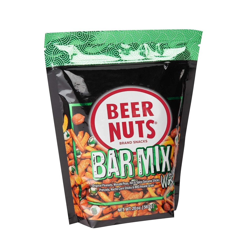 BEER NUTS Bar Mix w/Wasabi - Pretzels, Cheese Stix, Sesame Stix, Insane Grain & Wasabi Peas - 20oz Resealable Bag (Pack of 1)