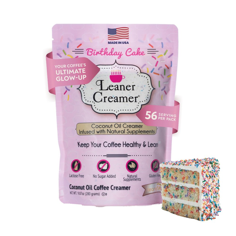 Leaner Creamer Coconut Creamer with Superfood Ingredients  Non-Dairy, Sugar-Free, Keto, Gluten-Free Powdered Coffee Creamer  Birthday Cake  280g