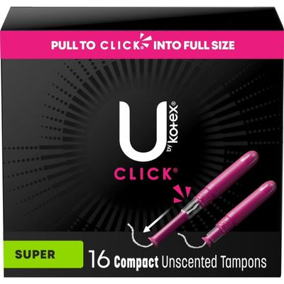 U by Kotex Click Compact Tampons, Super Absorbency, Unscented, 16 Ct (Pack of 4)