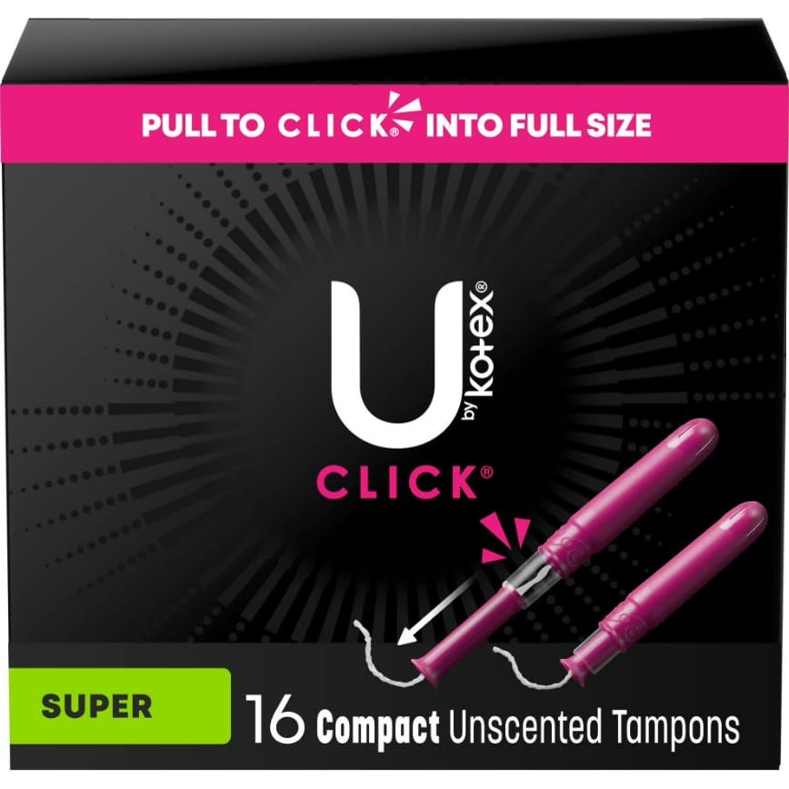 U by Kotex Click Compact Tampons, Super Absorbency, Unscented, 16 Ct (Pack of 4)